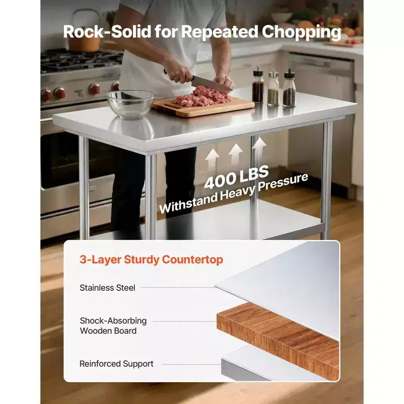 Tavolo da preparazione in acciaio inossidabile 24 x 35 con ruote e ripiano inferiore regolabile per cucina