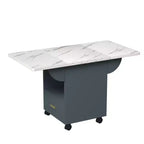MAYEERTY Tavolo da Cucina Pieghevole, Tavolo da Pranzo con Rotelle a Effetto Marmo, con Cassetto e Ripiano Contenitore, Tavolo Salvaspazio Multiuso