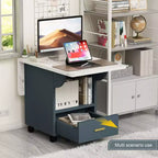 MAYEERTY Tavolo da Cucina Pieghevole, Tavolo da Pranzo con Rotelle a Effetto Marmo, con Cassetto e Ripiano Contenitore, Tavolo Salvaspazio Multiuso