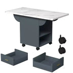 MAYEERTY Tavolo da Cucina Pieghevole, Tavolo da Pranzo con Rotelle a Effetto Marmo, con Cassetto e Ripiano Contenitore, Tavolo Salvaspazio Multiuso