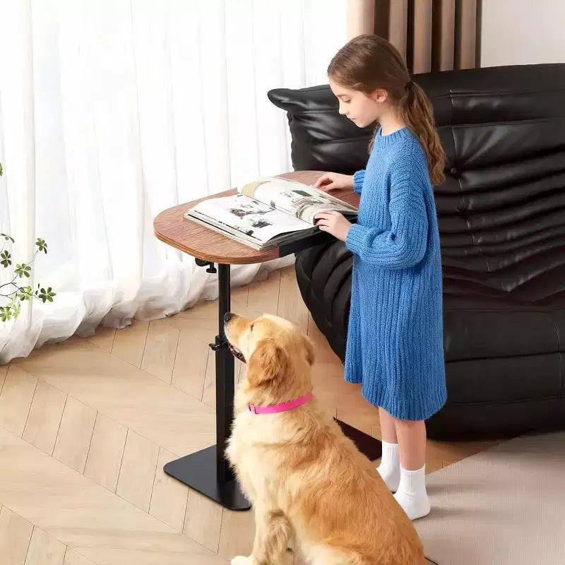 Tavolino a C, regolabile in altezza 40-80 cm, piano girevole per divano/comodino (45x30 cm)