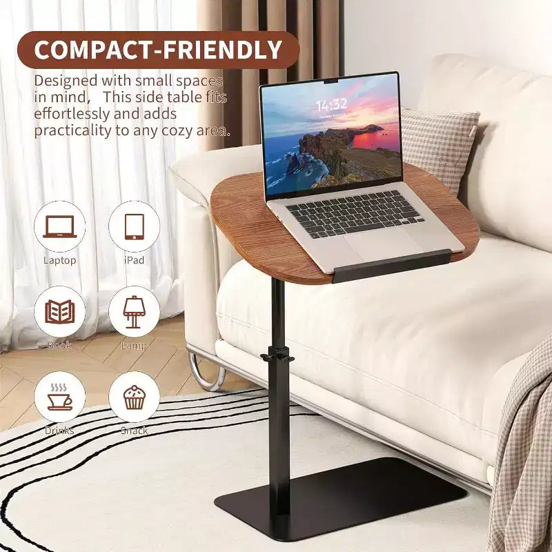 Tavolino a C, regolabile in altezza 40-80 cm, piano girevole per divano/comodino (45x30 cm)