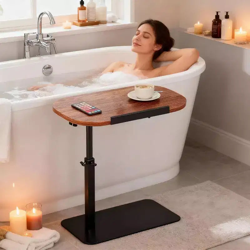 Tavolino a C, regolabile in altezza 40-80 cm, piano girevole per divano/comodino (45x30 cm)
