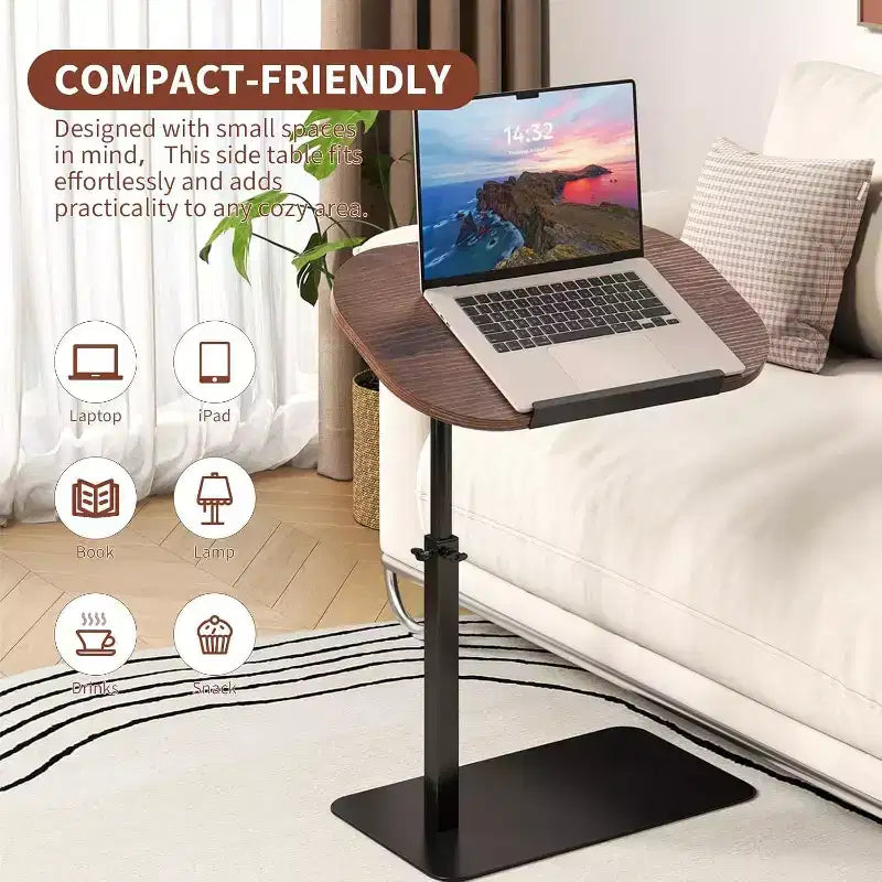 Tavolino a C, regolabile in altezza 40-80 cm, piano girevole per divano/comodino (45x30 cm)