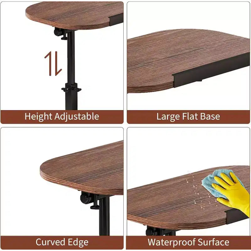 Tavolino a C, regolabile in altezza 40-80 cm, piano girevole per divano/comodino (45x30 cm)