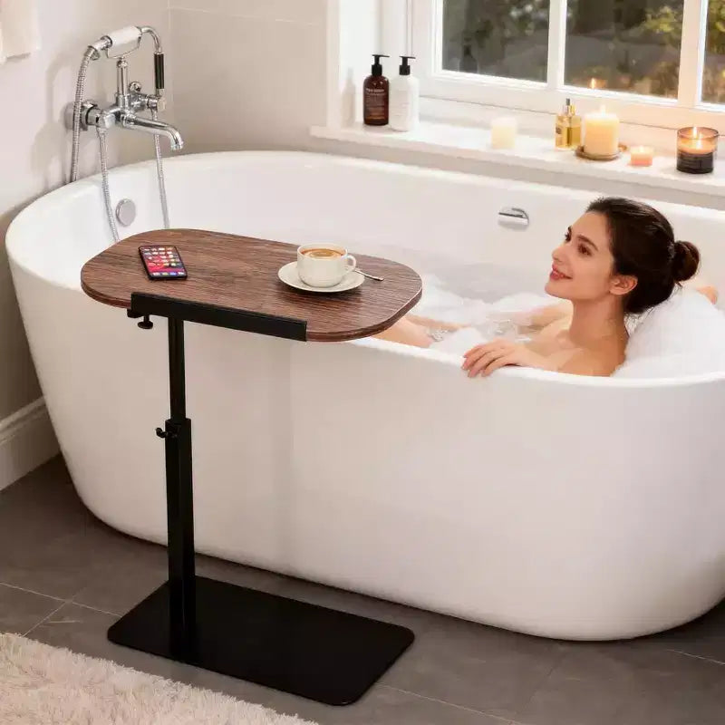 Tavolino a C, regolabile in altezza 40-80 cm, piano girevole per divano/comodino (45x30 cm)