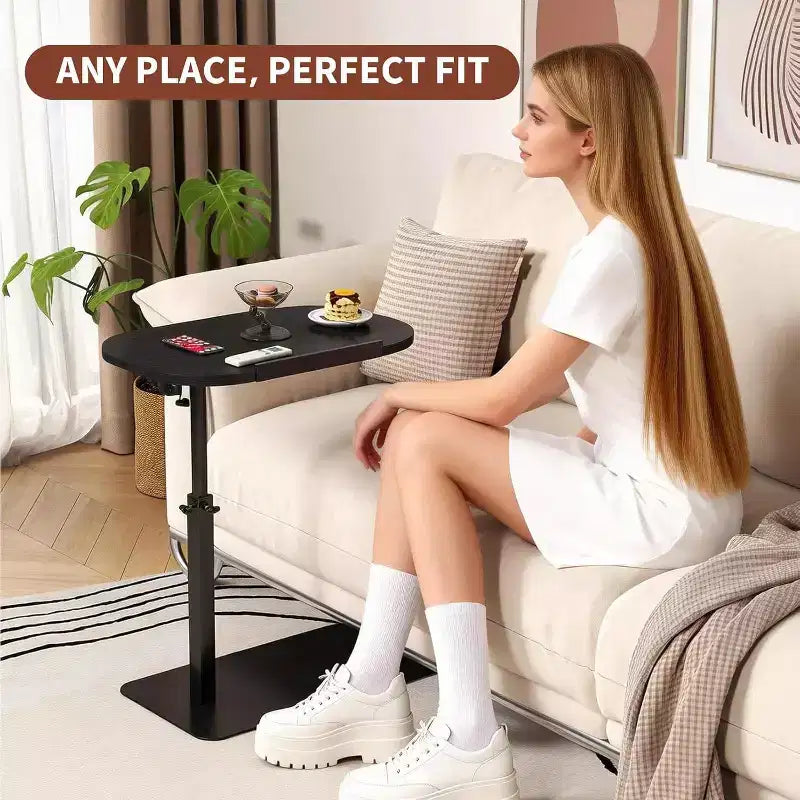 Tavolino a C, regolabile in altezza 40-80 cm, piano girevole per divano/comodino (45x30 cm)