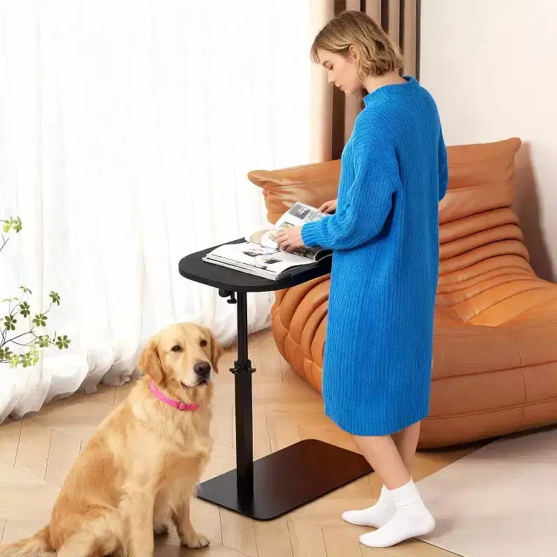 Tavolino a C, regolabile in altezza 40-80 cm, piano girevole per divano/comodino (45x30 cm)