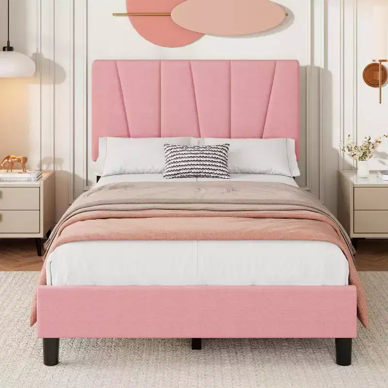 Struttura Letto Singolo con Testiera Regolabile, Letto a Piattaforma Rivestito in Lino con Supporto a Doghe in Legno, Nessuna Rete a Molle Necessaria, Facile Montaggio, Grigio