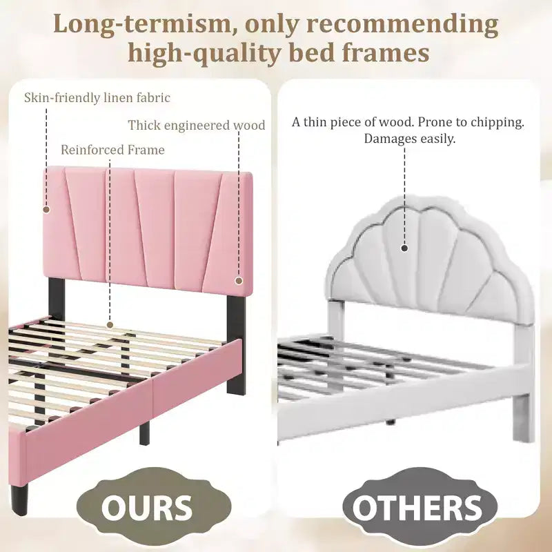 Struttura Letto Singolo con Testiera Regolabile, Letto a Piattaforma Rivestito in Lino con Supporto a Doghe in Legno, Nessuna Rete a Molle Necessaria, Facile Montaggio, Grigio