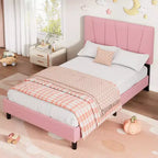 Struttura Letto Singolo con Testiera Regolabile, Letto a Piattaforma Rivestito in Lino con Supporto a Doghe in Legno, Nessuna Rete a Molle Necessaria, Facile Montaggio, Grigio