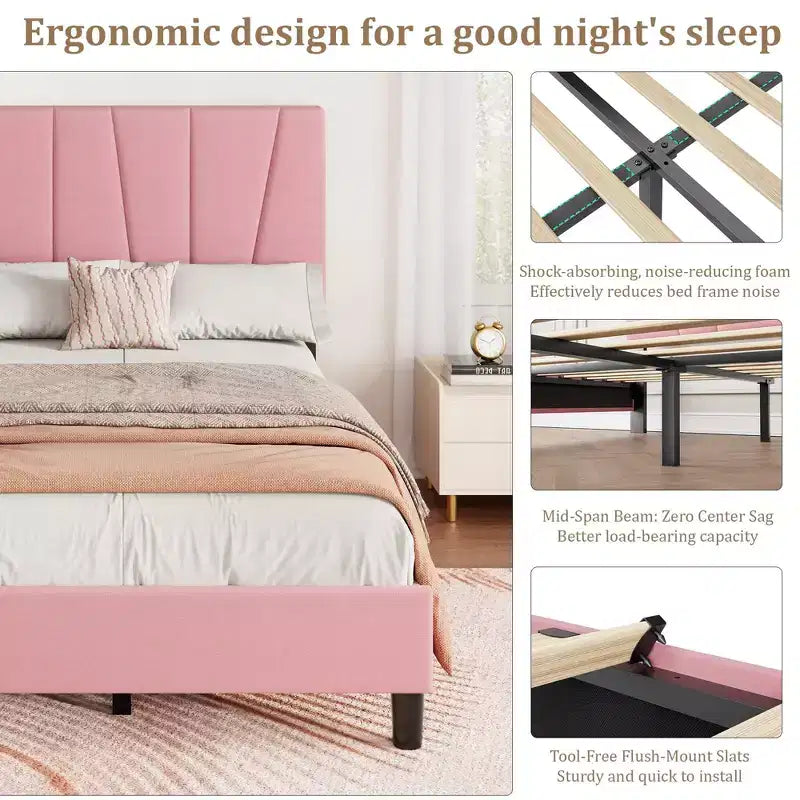 Struttura Letto Singolo con Testiera Regolabile, Letto a Piattaforma Rivestito in Lino con Supporto a Doghe in Legno, Nessuna Rete a Molle Necessaria, Facile Montaggio, Grigio