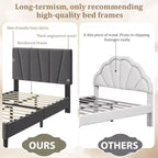 Struttura Letto Singolo con Testiera Regolabile, Letto a Piattaforma Rivestito in Lino con Supporto a Doghe in Legno, Nessuna Rete a Molle Necessaria, Facile Montaggio, Grigio