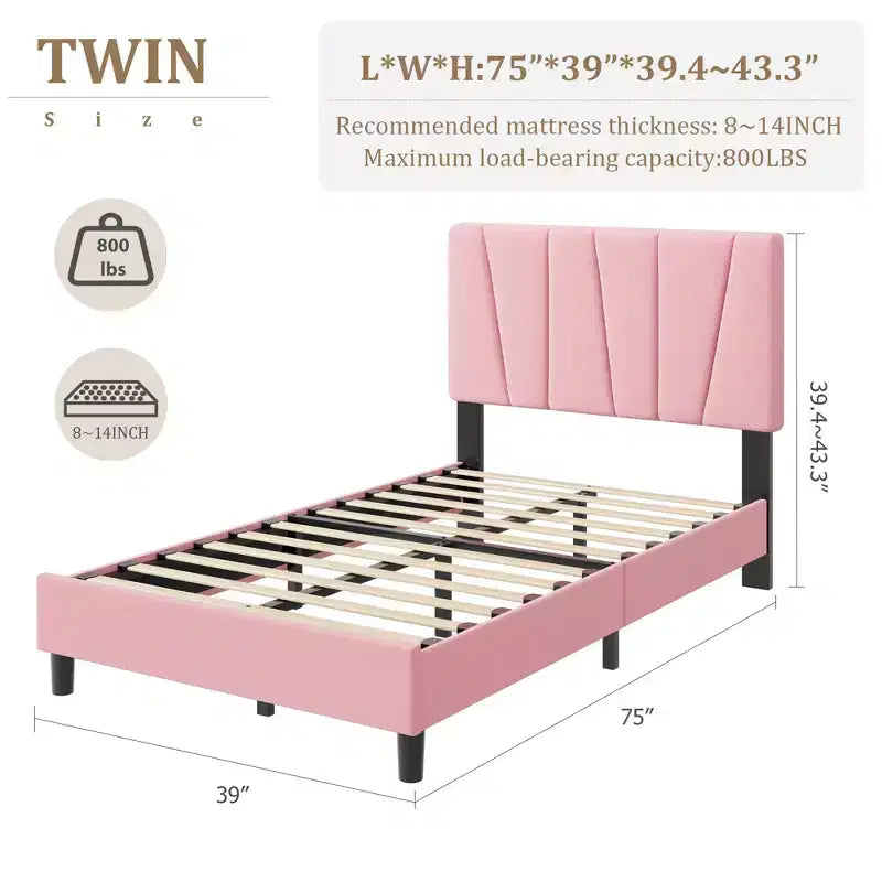 Struttura Letto Singolo con Testiera Regolabile, Letto a Piattaforma Rivestito in Lino con Supporto a Doghe in Legno, Nessuna Rete a Molle Necessaria, Facile Montaggio, Grigio