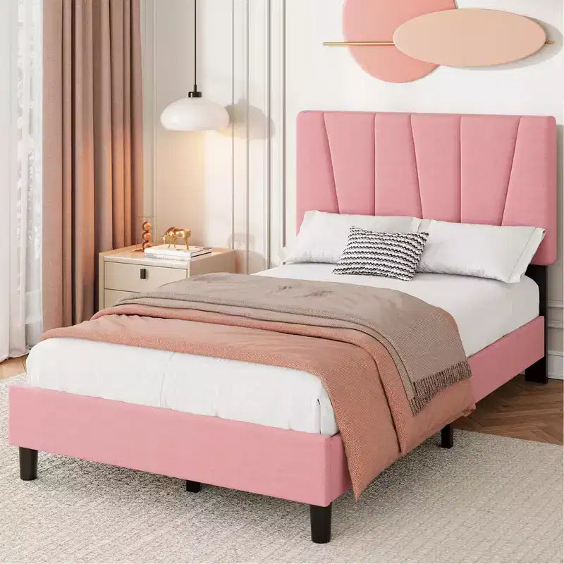 Struttura Letto Singolo con Testiera Regolabile, Letto a Piattaforma Rivestito in Lino con Supporto a Doghe in Legno, Nessuna Rete a Molle Necessaria, Facile Montaggio, Grigio