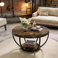 Wooden Coffee Table, 2-Tier Round Central Cocktail Table with Shelves