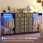 Comò a 6 cassetti con appendiabiti, Comò con stazione di ricarica e luci a LED, Comò per bambini con scarpiera, Cassettiera per camera da letto