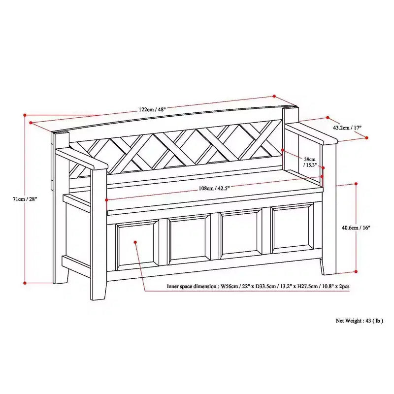 Panca da ingresso Halifax, 122 cm di larghezza, in legno massiccio, in stile Transizionale