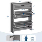 Scarpiera con 2 ante a ribalta e 1 cassetto superiore, Organizer per scarpe in legno con ripiano regolabile, Mobiletto autoportante per ingresso e soggiorno