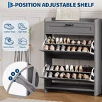 Scarpiera con 2 ante a ribalta e 1 cassetto superiore, Organizer per scarpe in legno con ripiano regolabile, Mobiletto autoportante per ingresso e soggiorno