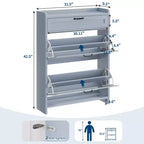 Scarpiera con 2 ante a ribalta e 1 cassetto superiore, Organizer per scarpe in legno con ripiano regolabile, Mobiletto autoportante per ingresso e soggiorno