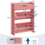 Scarpiera con 2 ante a ribalta e 1 cassetto superiore, Organizer per scarpe in legno con ripiano regolabile, Mobiletto autoportante per ingresso e soggiorno