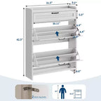 Scarpiera con 2 ante a ribalta e 1 cassetto superiore, Organizer per scarpe in legno con ripiano regolabile, Mobiletto autoportante per ingresso e soggiorno