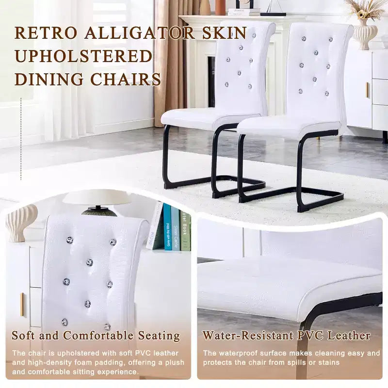 Set di 2 sedie da pranzo retrò imbottite effetto pelle di alligatore con gambe in metallo nero