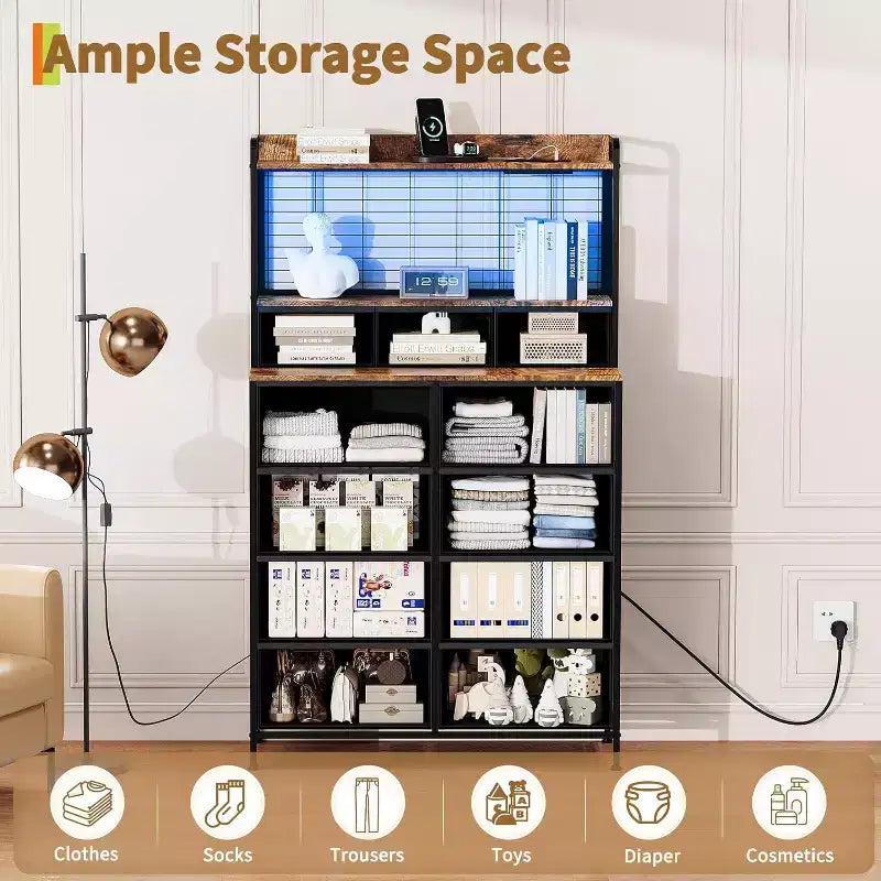Cassettiera Industriale a 11 Cassetti per Camera da Letto, Mobile Contenitore in Tessuto per Camera da Letto, Soggiorno, Corridoio, Ingresso