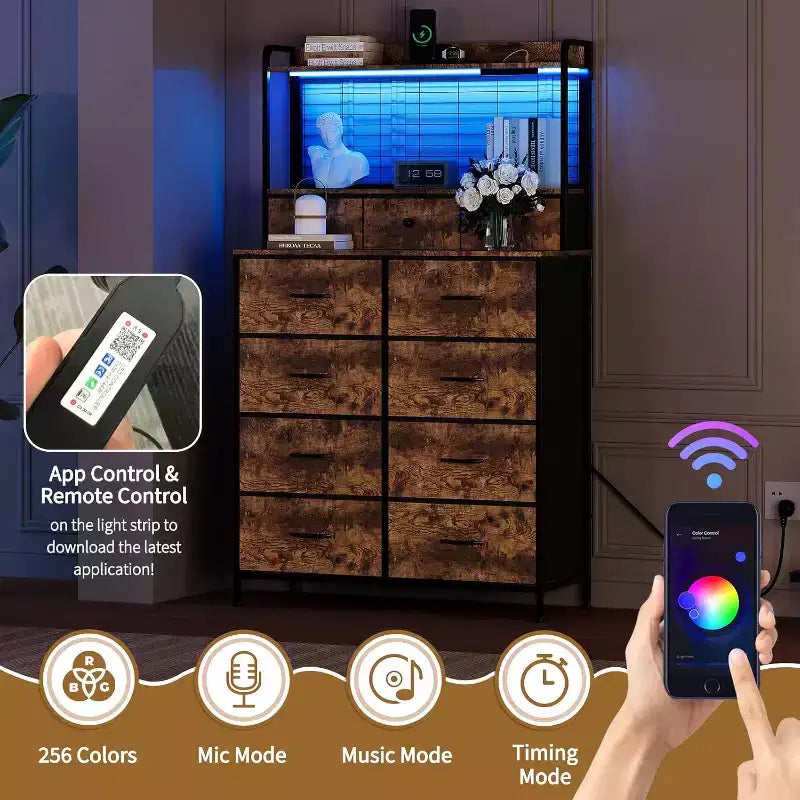 Cassettiera Industriale a 11 Cassetti per Camera da Letto, Mobile Contenitore in Tessuto per Camera da Letto, Soggiorno, Corridoio, Ingresso