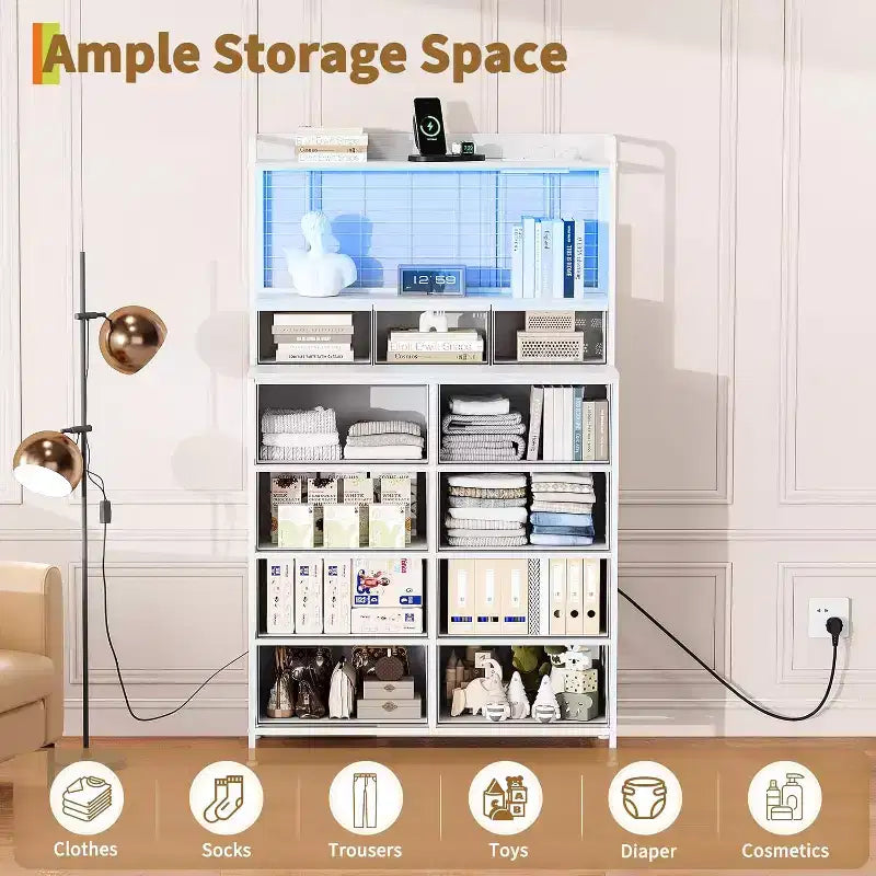 Cassettiera Industriale a 11 Cassetti per Camera da Letto, Mobile Contenitore in Tessuto per Camera da Letto, Soggiorno, Corridoio, Ingresso