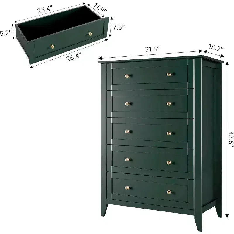 Cassettiera alta in legno a 5 cassetti, cassetti moderni e profondi con pomelli in metallo, mobile contenitore versatile per camera da letto, ingresso, corridoio