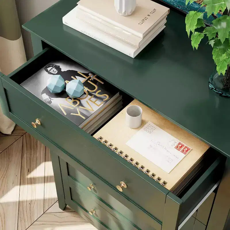 Cassettiera alta in legno a 5 cassetti, cassetti moderni e profondi con pomelli in metallo, mobile contenitore versatile per camera da letto, ingresso, corridoio