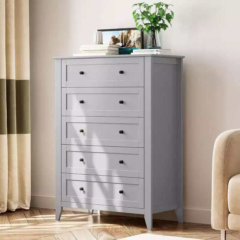 Cassettiera alta in legno a 5 cassetti, cassetti moderni e profondi con pomelli in metallo, mobile contenitore versatile per camera da letto, ingresso, corridoio