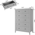 Cassettiera alta in legno a 5 cassetti, cassetti moderni e profondi con pomelli in metallo, mobile contenitore versatile per camera da letto, ingresso, corridoio