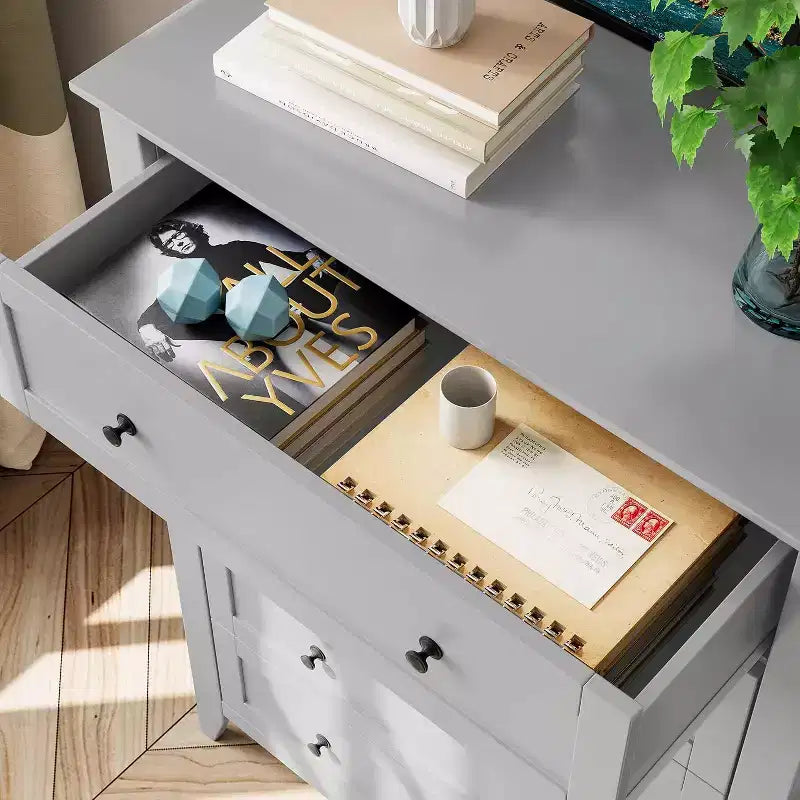 Cassettiera alta in legno a 5 cassetti, cassetti moderni e profondi con pomelli in metallo, mobile contenitore versatile per camera da letto, ingresso, corridoio