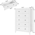 Cassettiera alta in legno a 5 cassetti, cassetti moderni e profondi con pomelli in metallo, mobile contenitore versatile per camera da letto, ingresso, corridoio