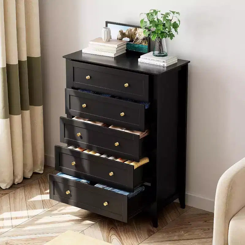 Cassettiera alta in legno a 5 cassetti, cassetti moderni e profondi con pomelli in metallo, mobile contenitore versatile per camera da letto, ingresso, corridoio