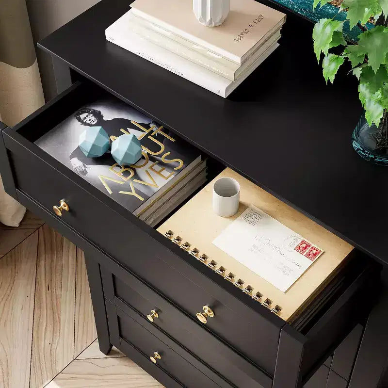 Cassettiera alta in legno a 5 cassetti, cassetti moderni e profondi con pomelli in metallo, mobile contenitore versatile per camera da letto, ingresso, corridoio