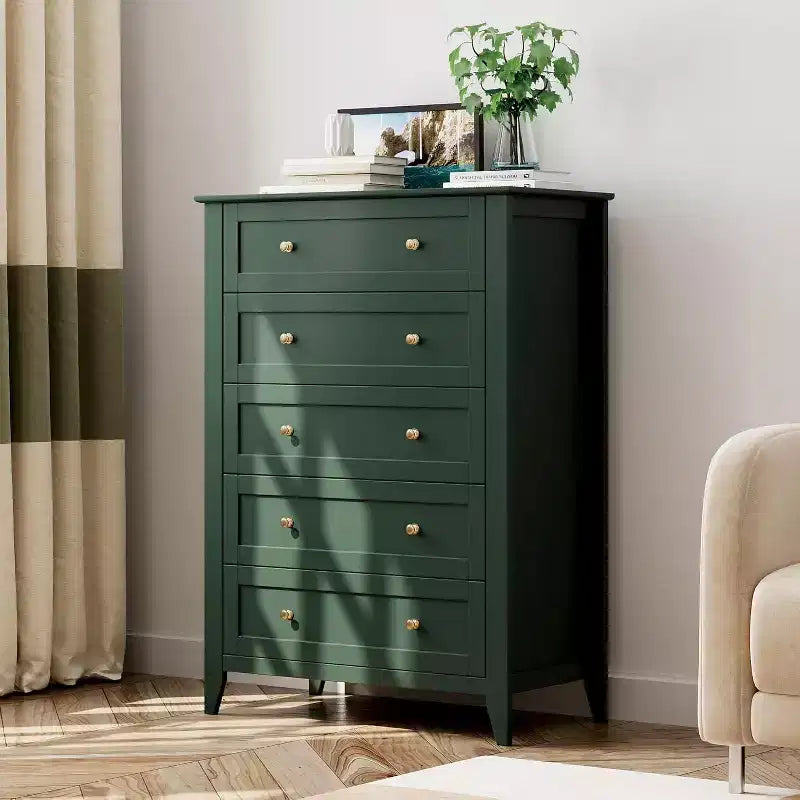 Cassettiera alta in legno a 5 cassetti, cassetti moderni e profondi con pomelli in metallo, mobile contenitore versatile per camera da letto, ingresso, corridoio