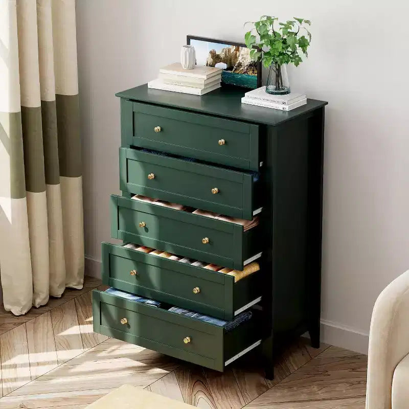Cassettiera alta in legno a 5 cassetti, cassetti moderni e profondi con pomelli in metallo, mobile contenitore versatile per camera da letto, ingresso, corridoio