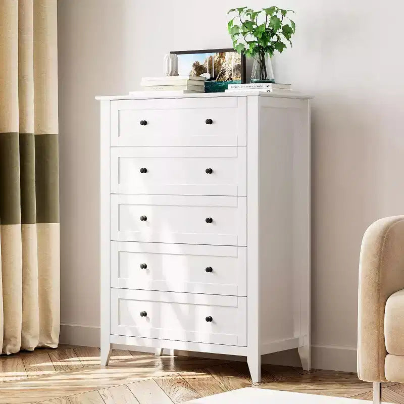 Cassettiera alta in legno a 5 cassetti, cassetti moderni e profondi con pomelli in metallo, mobile contenitore versatile per camera da letto, ingresso, corridoio