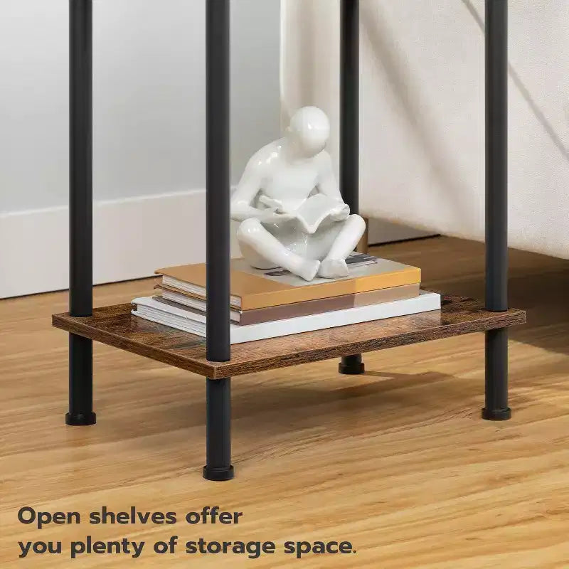 Tavolino ACOINEL con stazione di ricarica, tavolino/comodino con porta USB, Type-C e presa CA, ripiani a 2 livelli