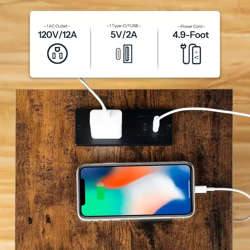 Tavolino ACOINEL con stazione di ricarica, tavolino/comodino con porta USB, Type-C e presa CA, ripiani a 2 livelli