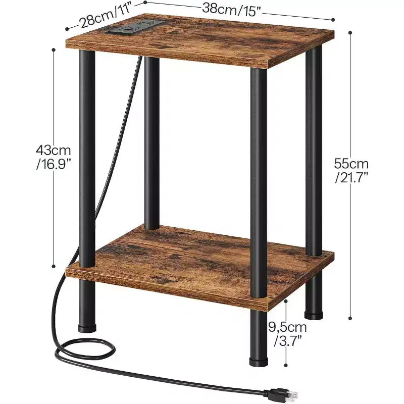 Tavolino ACOINEL con stazione di ricarica, tavolino/comodino con porta USB, Type-C e presa CA, ripiani a 2 livelli