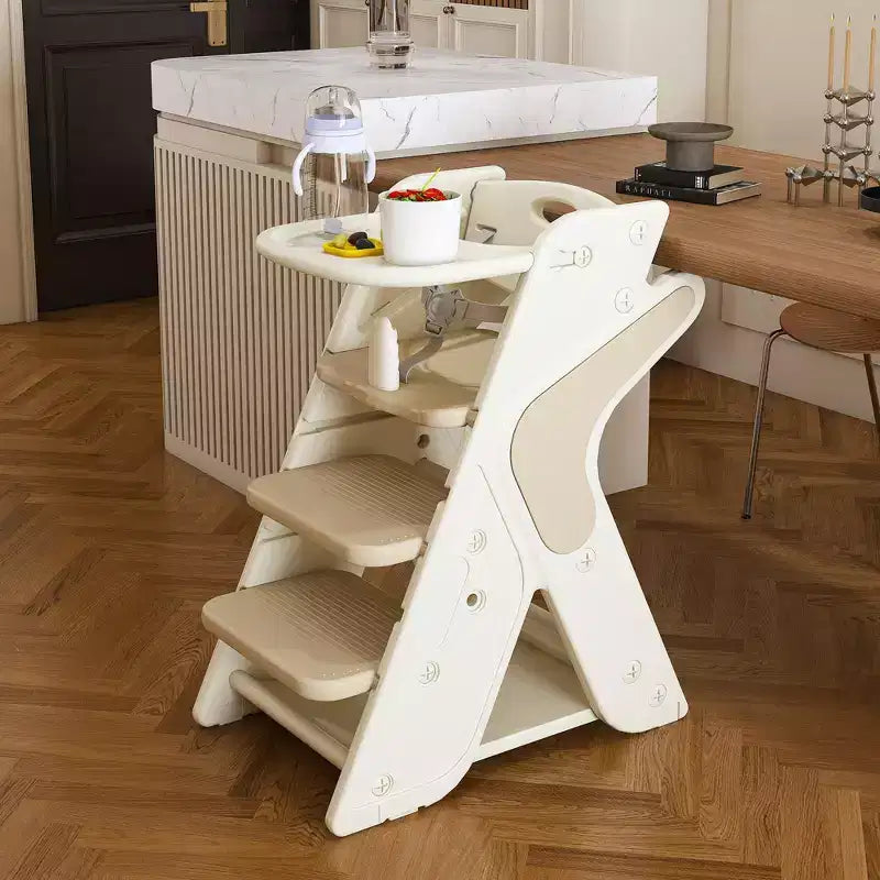 Multifunctional Toddler Dining Chair, Adjustable Height Toddler Tower High Chair with 5-Point Harness and Removable Large Tray for Feeding & Eating