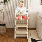 Sedia da pranzo multifunzionale per bambini, seggiolone a torre regolabile in altezza con imbracatura a 5 punti e vassoio grande rimovibile per l'allattamento e il pasto