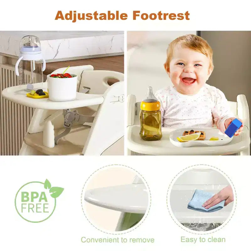 Sedia da pranzo multifunzionale per bambini, seggiolone a torre regolabile in altezza con imbracatura a 5 punti e vassoio grande rimovibile per l'allattamento e il pasto