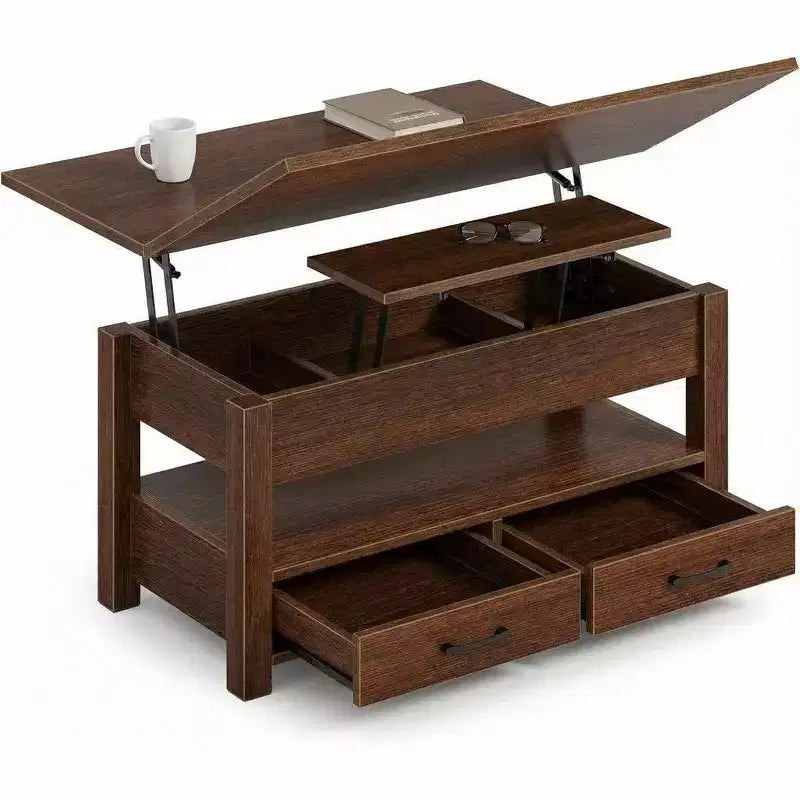 Tavolino Trasformabile con Piano Sollevabile, si Converte in Tavolo da Pranzo o Scrivania con Ampio Spazio Contenitore