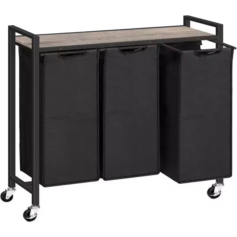 ACOINEL Sorter Lavanderia a 3 Sezioni, Cesto Portabiancheria Rotante da 311,5 Galloni (43,4L) con Ruote, Greige e Nero per Lavanderia Bagno Camera da Letto